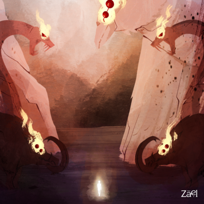 Illustration reprenant l'intro de la série RWBY sous forme de paysage