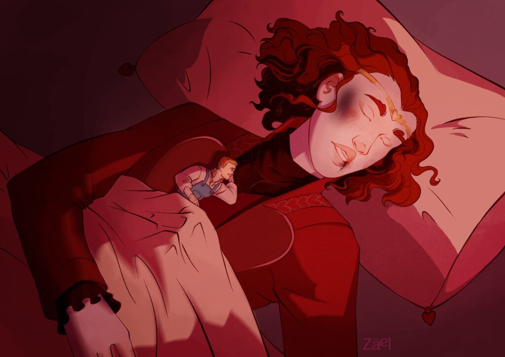 Calin nocturne entre Alexis et le roi de Coeur dans ce retailling queer d’Alice au Pays des Merveilles